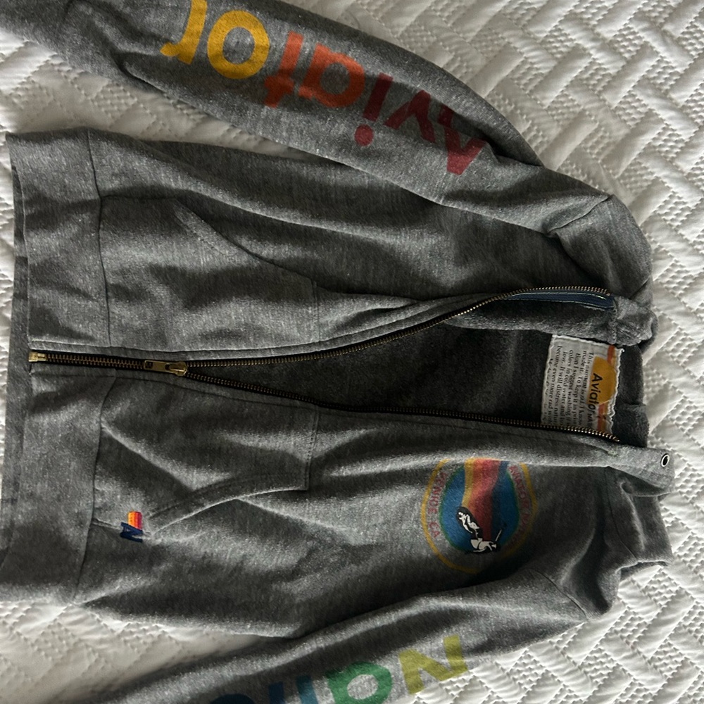 Aviator Nation Gray Hoodie with Rainbow Logo